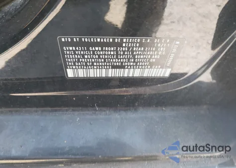 2012 Volkswagen Jetta 2.5L Se from USA, damaged, VIN 3VWDX7AJ6CM343682